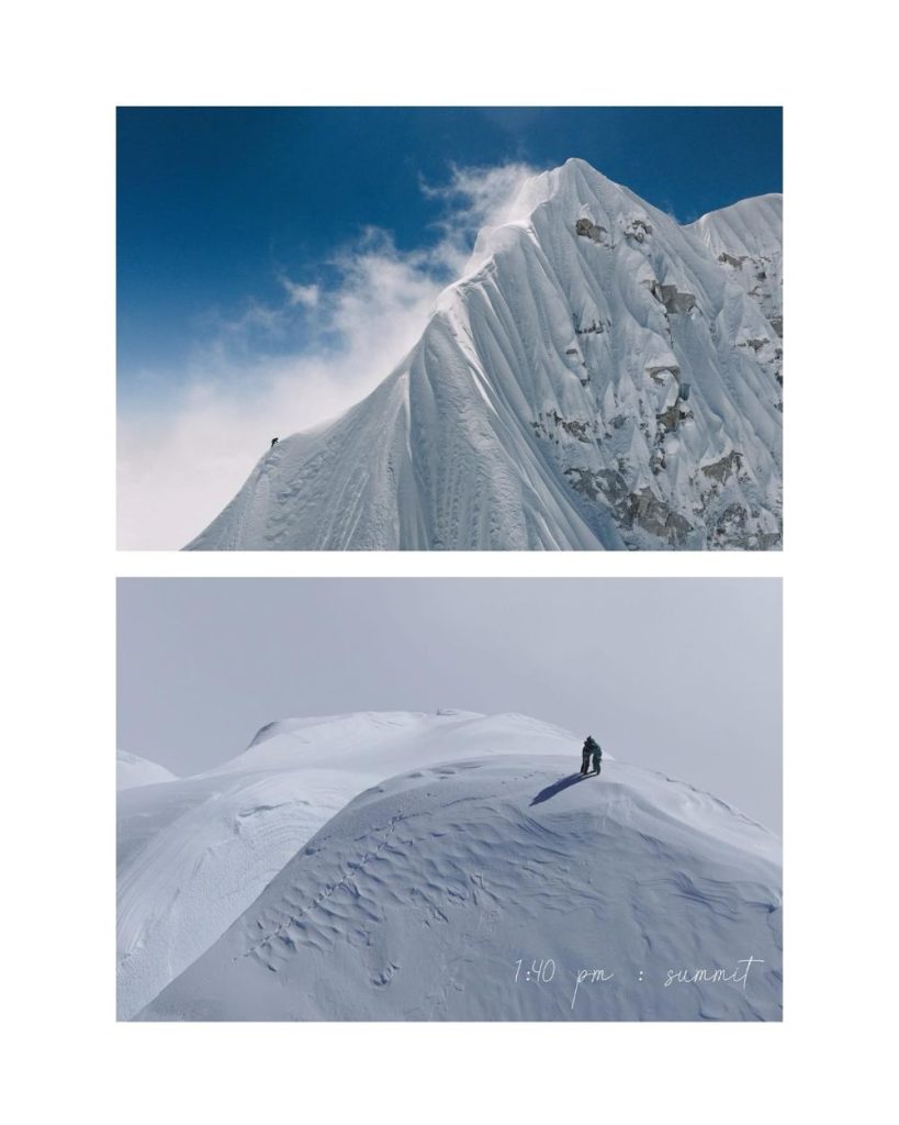 Due immagini della salita pubblicate sulla pagina FB Benjamin Védrines - Alpiniste