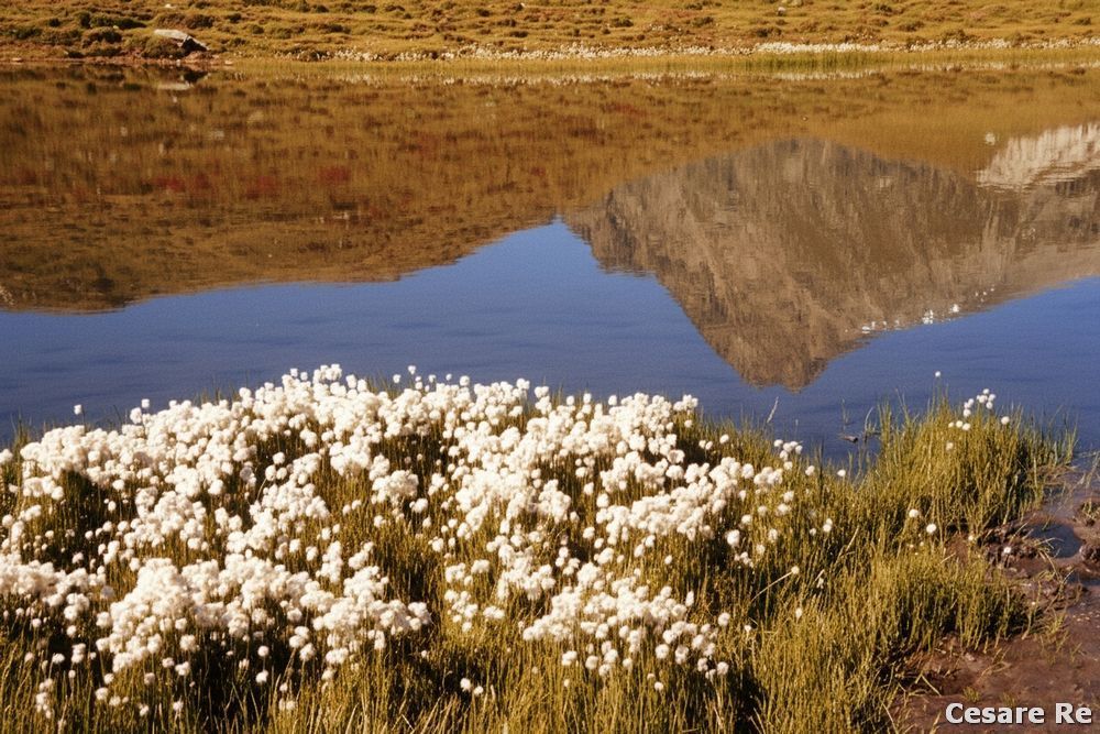 Uno dei laghetti, lungo il percorso. Riflesso, il Monte Faroma. Foto Cesare Re