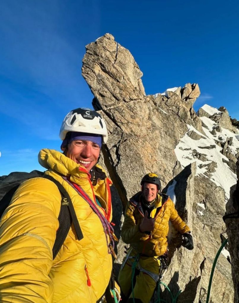 Cazzanelli e Vidoni dopo la salita invernale di Bianco invisibile sulla parete est dell