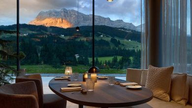 Lo spettacolo che si osserva dai tavoli del neostellato Porcino di Badia (Bz)