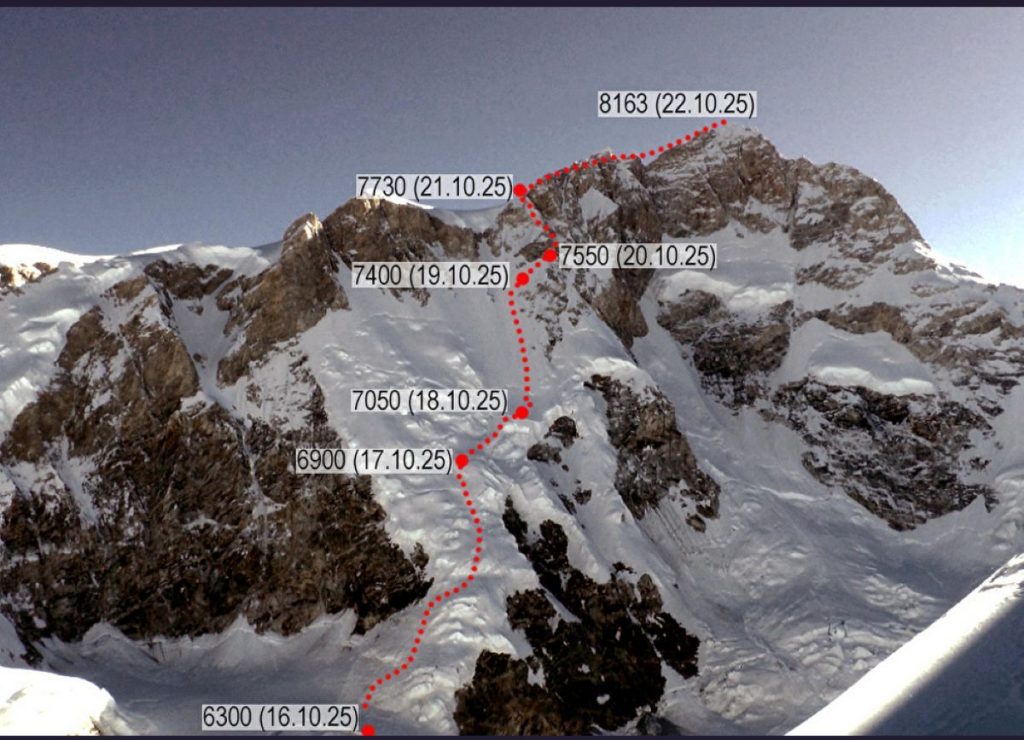 La linea della nuova via sul Manaslu