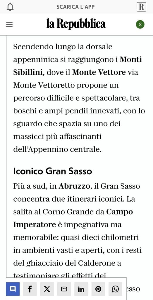 Repubblica, il riferimento a Vettore e Corno Grande