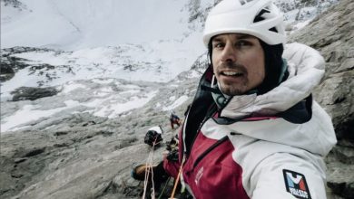 Charles Dubouloz durante la salita su Gamma. Foto Charles Dubouloz