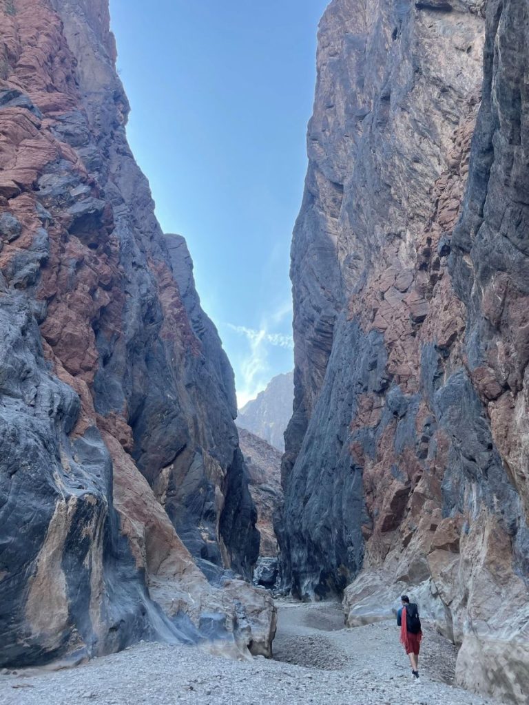 Pareti calcaree lucidate e ferite dalle piene che nel corso del tempo hanno scavato i wadi (foto M. Comi)