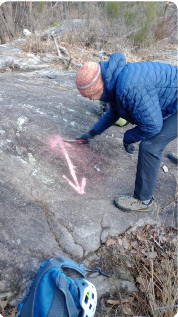 Una delle estemporanee frecce fucsia apparse nei giorni scorsi