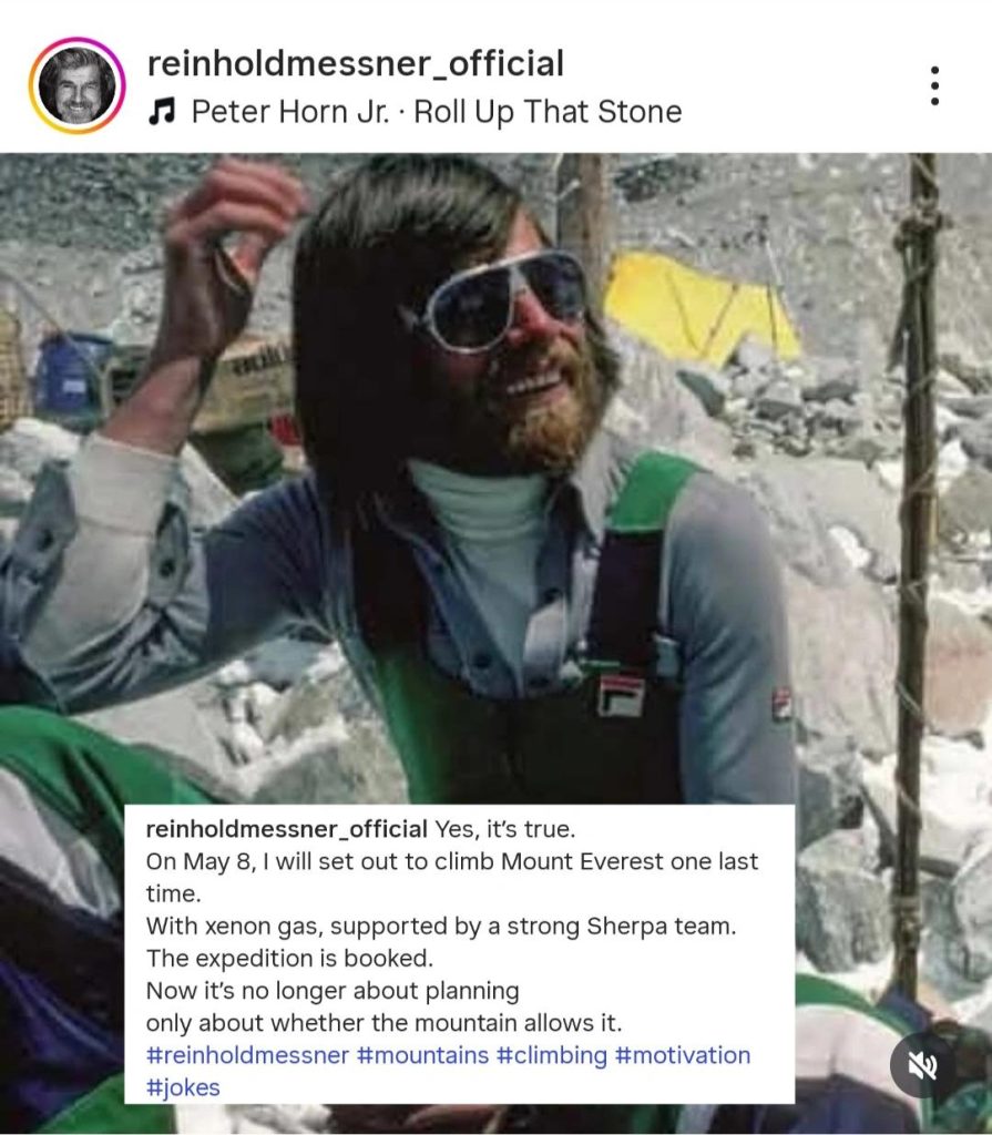 Pesce d'aprile di Reinhold Messner - Instagram @reinholdmessner_official