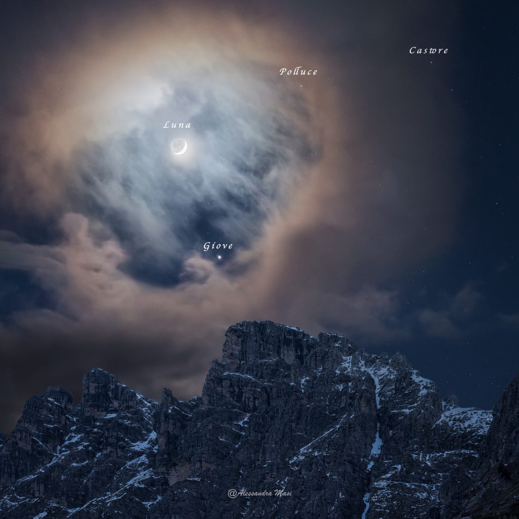 Congiunzione tra Luna e Giove sulle Marmarole - Foto Alessandra Masi
