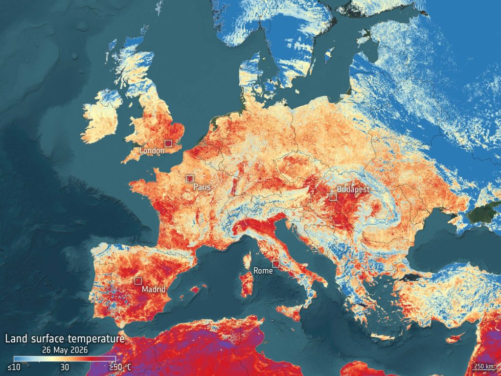 La mappa delle temperature in Europa, vista da Copernicus