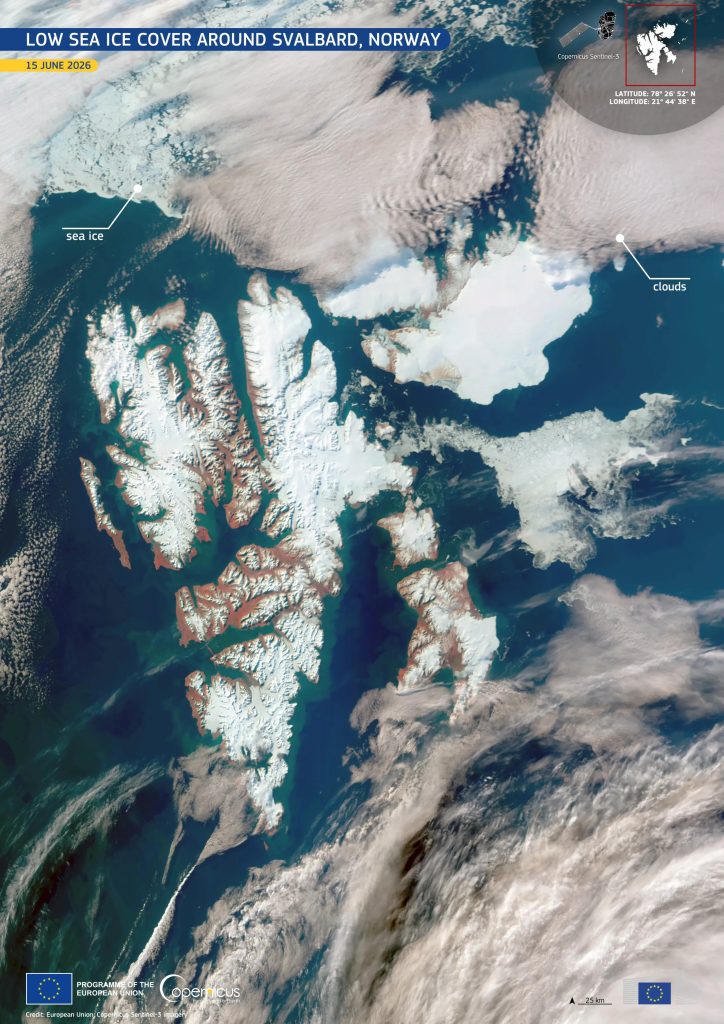 Svalbard, giugno 2026 - Foto European Union, Copernicus Sentinel-3 imagery