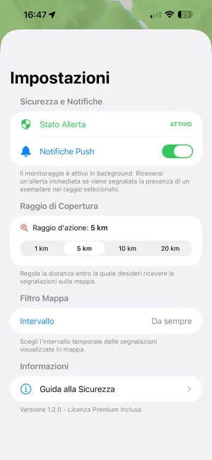 Bear Alert Trentino - Impostazioni