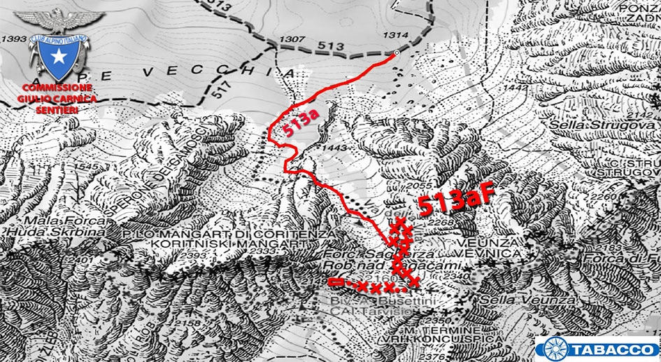 Il tracciato della via ferrata su carta. Foto CAI fvg