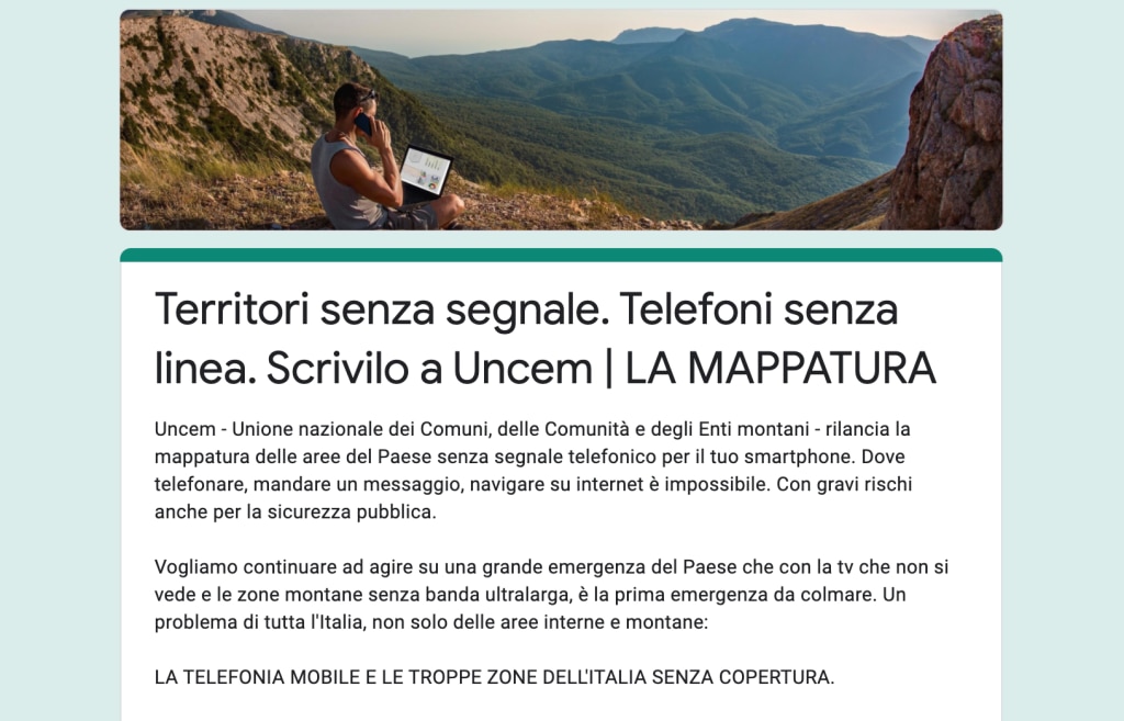 La mappatura delle aree senza segnale telefonico di Uncem