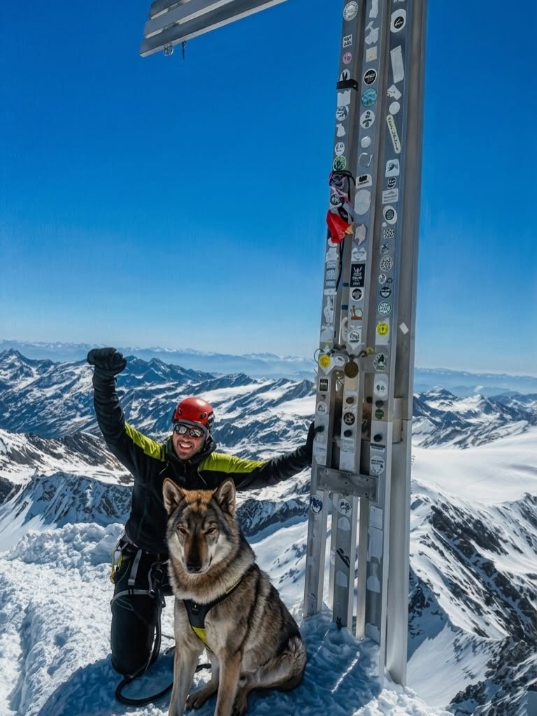 Carlo e Thor sulla cima del Gran Zebrù - Foto Carlo Costa